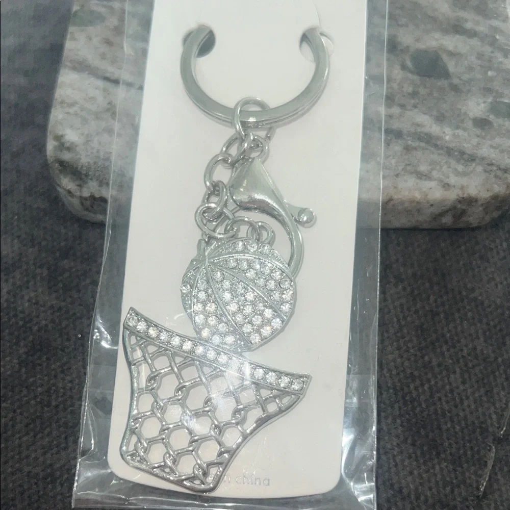Mint Sparkling Silver Tone Basketball Hoop Keychain/ bag charm